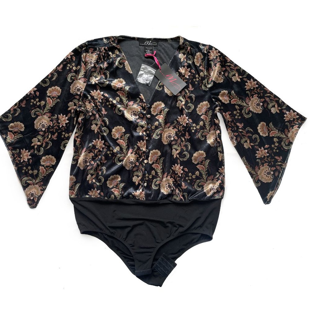 Black velvet women's top bodice with flowers. New with tag NWT Size L